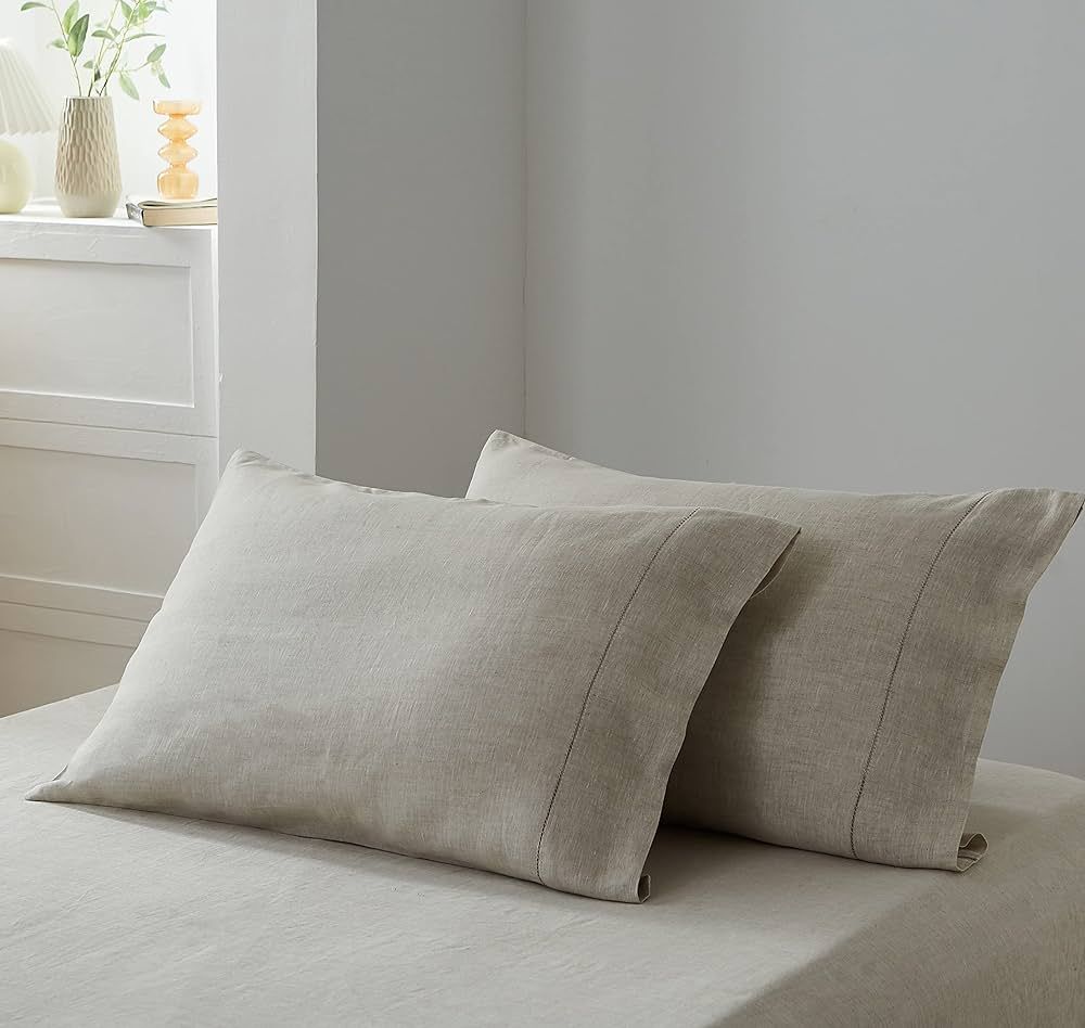 Simple&Opulence 100% Linen Pillowcase with Hand Drawing Hemstitch Pillow Cover King Size (20''x40... | Amazon (US)