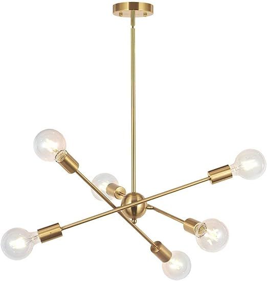 BONLICHT Modern Sputnik Chandelier Lighting 6 Lights Brushed Brass Chandelier Mid Century Pendant... | Amazon (US)