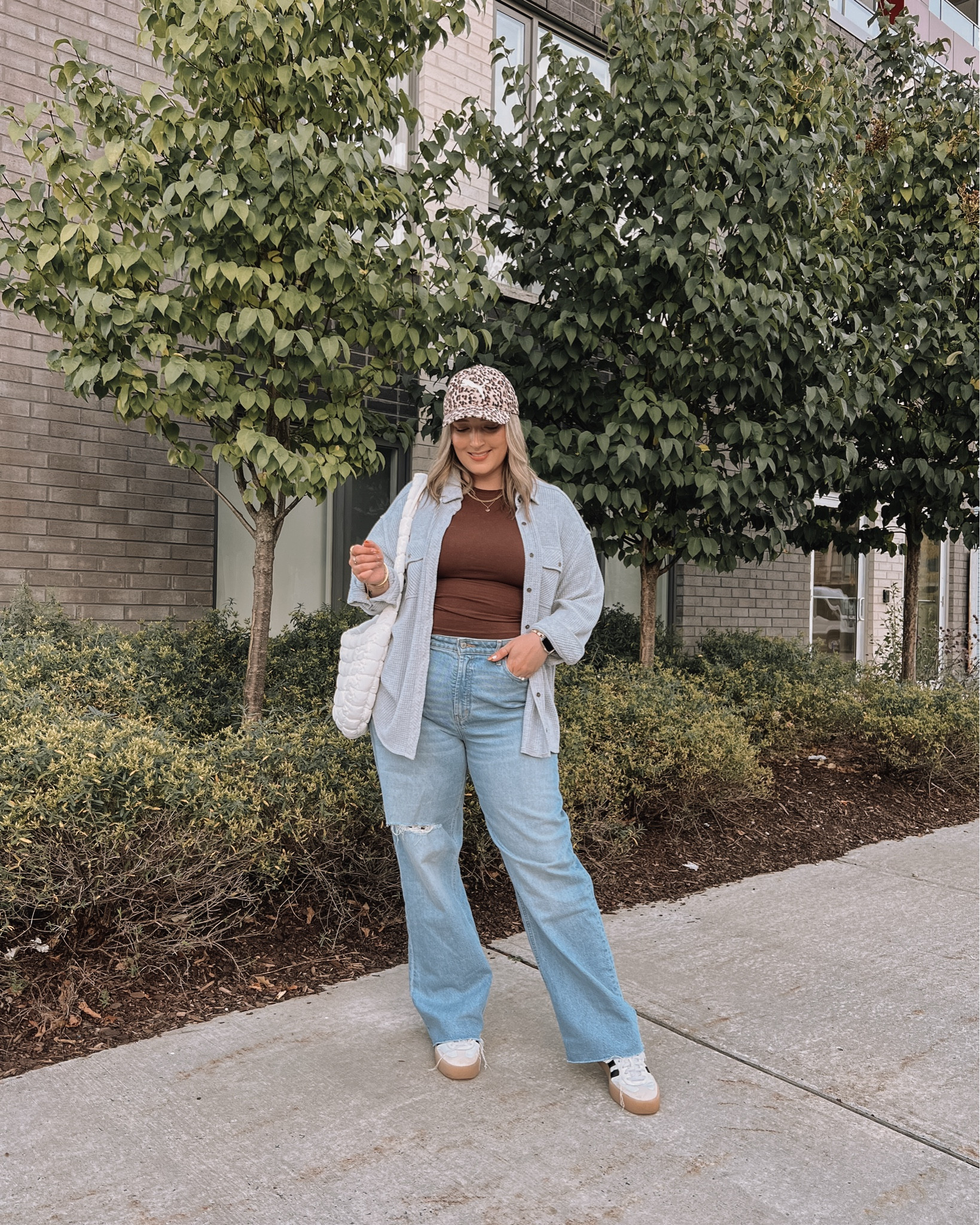 Casual fall outfit • My waffle shacket is back this year! Runs big, wearing M. My brown fitted tee is part of a matching set from Amazon, wearing L. Baggy jeans fit TTS, wearing 14. Linked similar leopard baseball caps. My adidas Sambae sneakers are super comfy! I usually wear a 9.5-10 and wear a 9 in these


#LTKcanada #LTKmidsize #LTKautumn