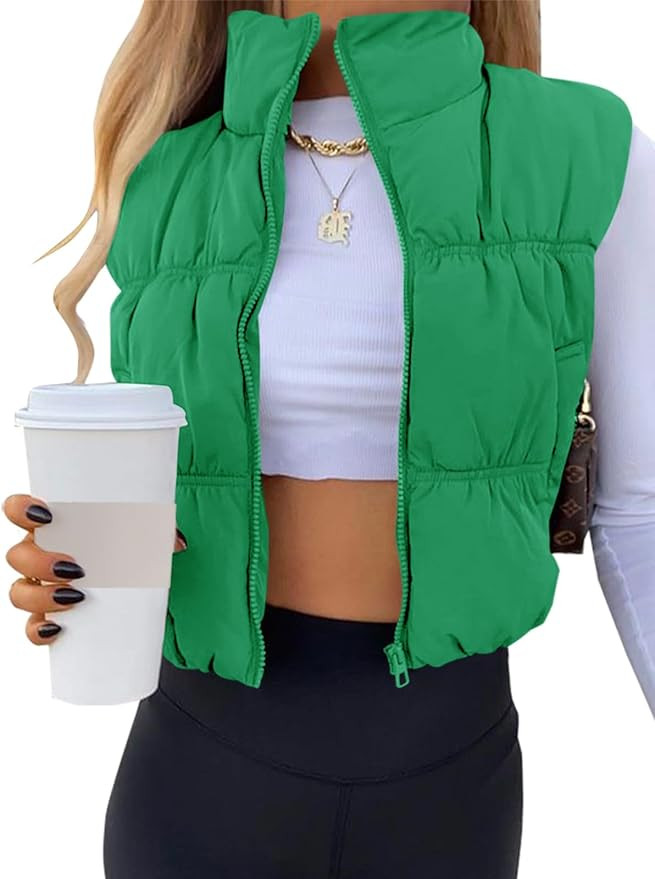 SySea Women's Crop Puffer Vest Winter Zip Up Lightweight Sleeveless Warm Outerwear Padded Coat | Amazon (US)