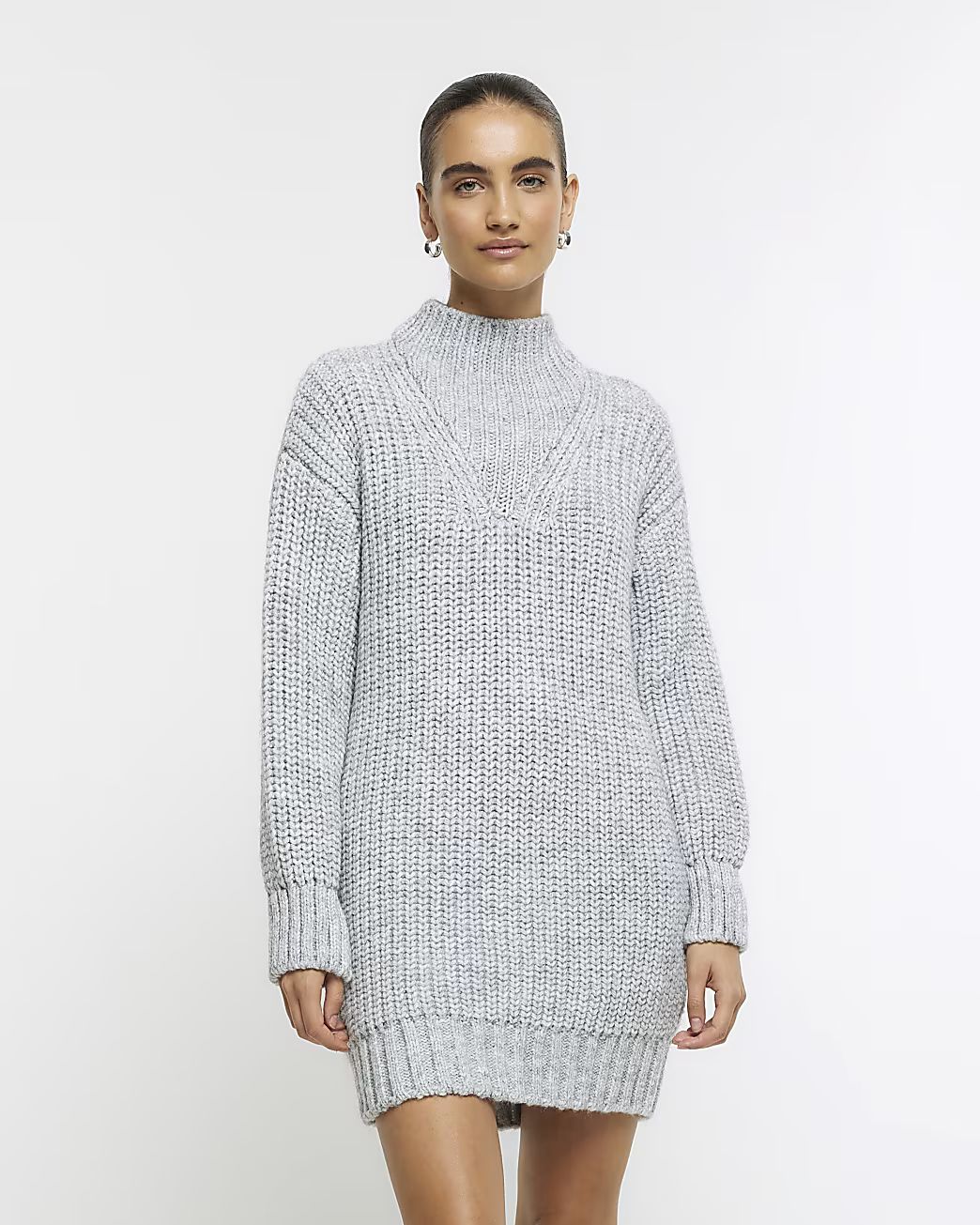 Grey high neck jumper mini dress | River Island (UK & IE)