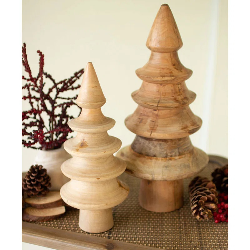 2 Piece Turned Mango Wood Christmas Trees | Wayfair North America