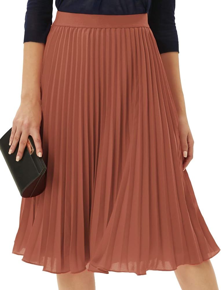 GRACE KARIN Women High Elastic Waist Pleated Chiffon Skirt Midi Swing A-line Skirts | Amazon (US)