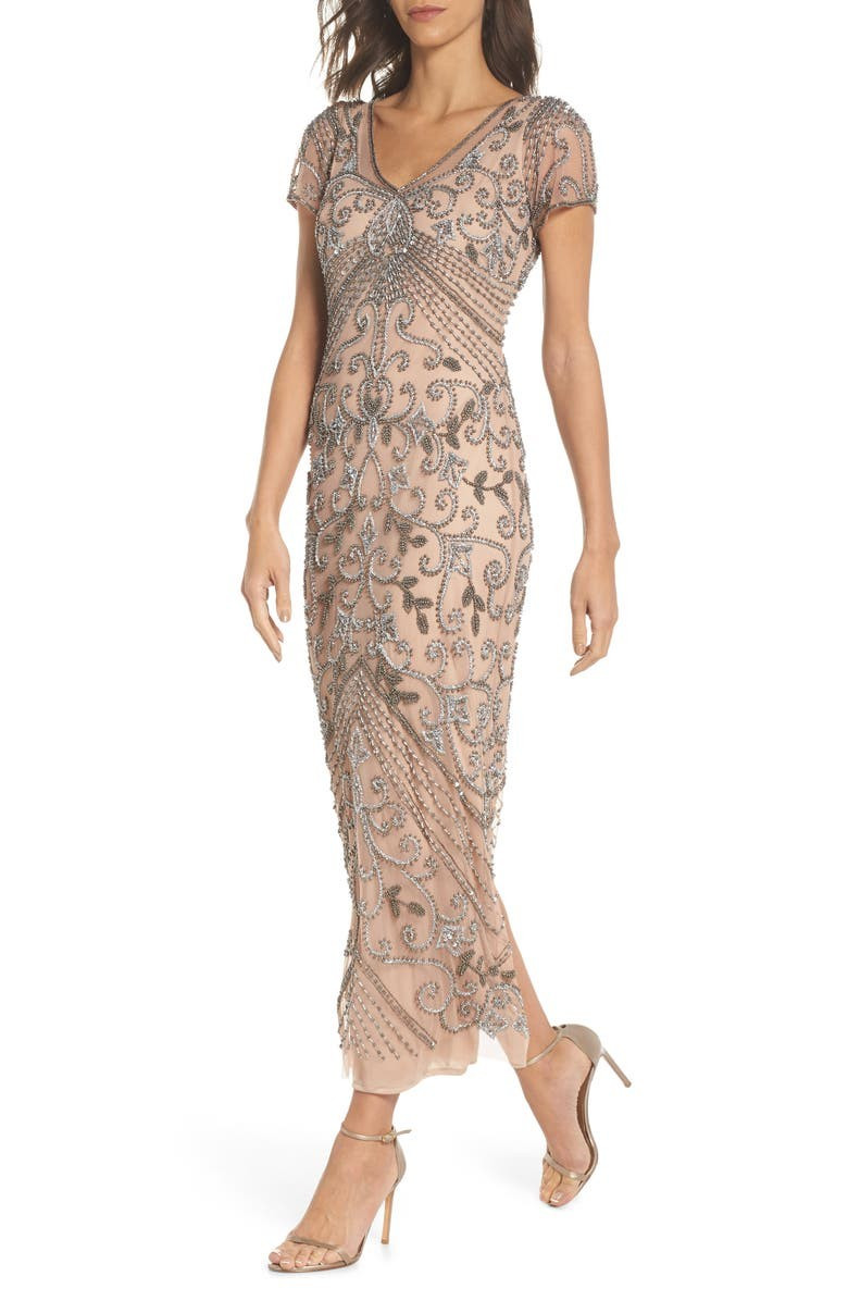 Beaded Mesh Column Gown | Nordstrom