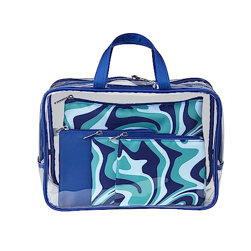 Conair 5 Piece Toiletry and Cosmetic Bag Set Under $30, Includes 1 Large Weekender Bag and 4 Organizer Bags in Blue Swirl Prints | Amazon (US)