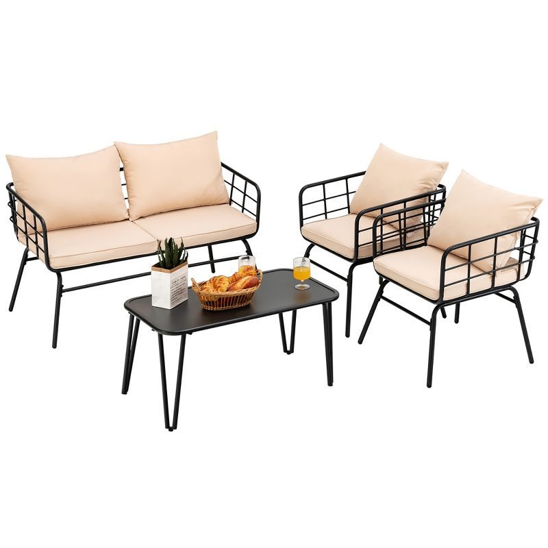 Costway 4PCS Patio Furniture Set Cushioned Sofa Loveseat Armrest Table Garden | Target