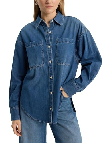 EXPRESS Women’s Boyfriend Portofino Denim Shirt – Button-Up, Oversized Casual Fit | Amazon (US)