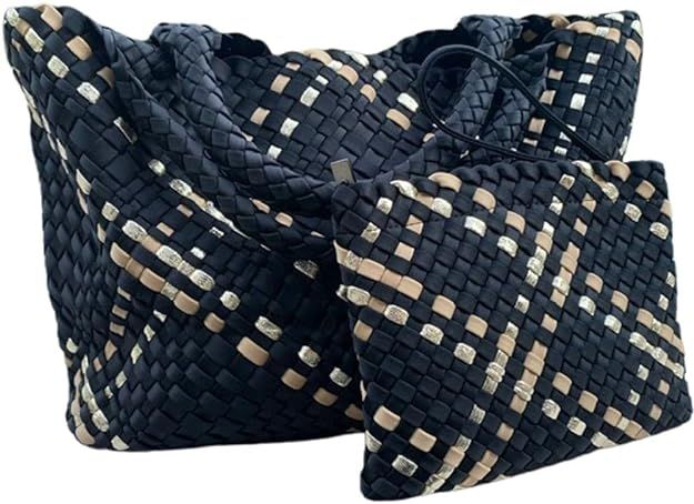 Woven Neoprene Tote Handbag with Matching Wristlet, Durable, Multipurpose Women Bag for Beach, Sh... | Amazon (US)