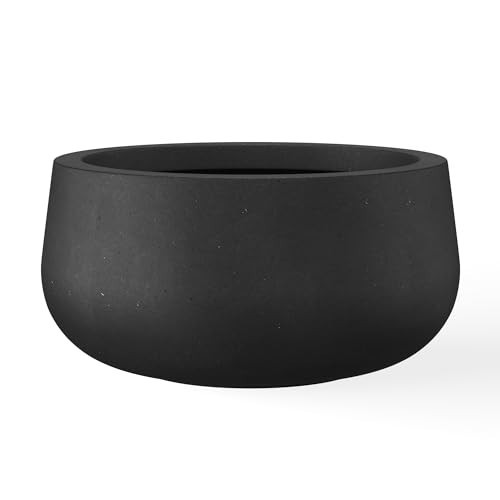 Kante 19.6" Dia Round Concrete Planter, Cement Plant Pots with Drainage Hole and Rubber Plug for Outdoor Indoor Garden Home, Modern Curvaceous Design, Black | Amazon (US)