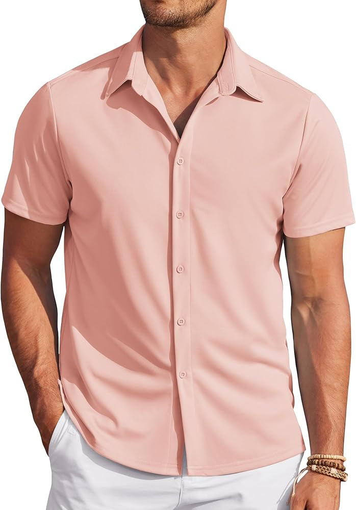 COOFANDY Mens Casual Wrinkle Free Shirts Short Sleeve Button Down Summer Stretch Dress Shirt | Amazon (US)