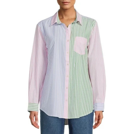 Beach Lunch Lounge Women s Colorblocked Button Down | Walmart (US)