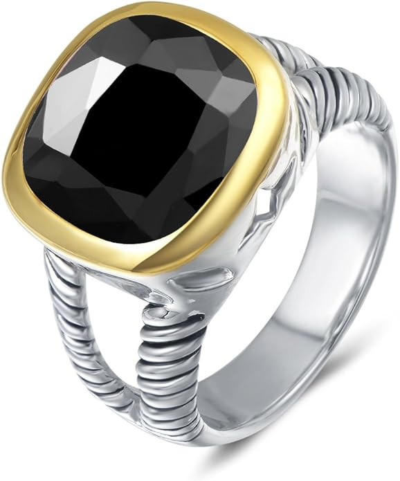 UNY Jewel Twisted Cable Wire Two Tone Cusion Cut CZ Statement Ring Designer Inspired Fashion Love... | Amazon (US)