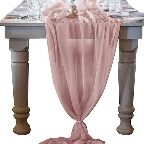 Socomi 10ft Dusty Rose Chiffon Table Runner 29x120 Inches Romantic Wedding Runner Sheer Bridal Pa... | Amazon (US)
