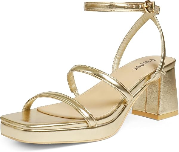 Easyfox Chunky Platform Heels for Women Open Toe Block Heeled Sandals | Amazon (US)