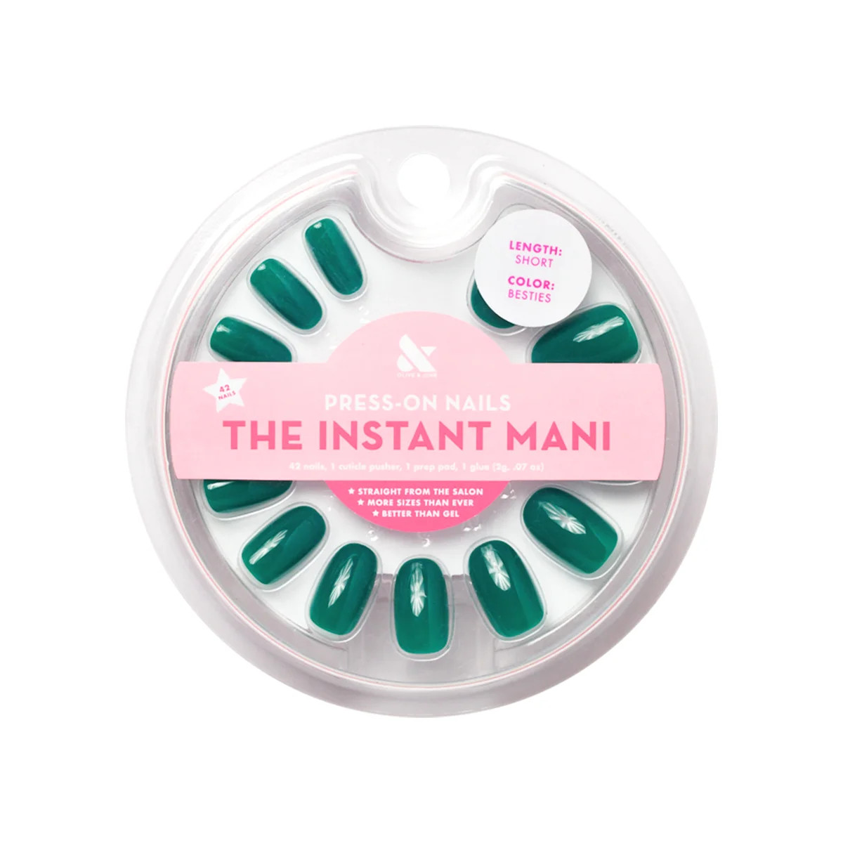 Olive & June Instant Mani Round Short Press-On Nails, Green, Besties, 42 Pieces | Walmart (US)