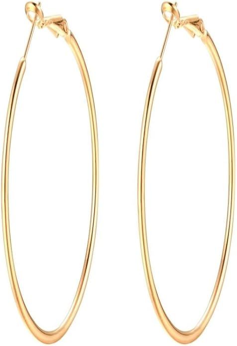 90mm(3.5'') Large Circle Endless Hoop Earrings Hypoallergenic 14k Gold Round Earring for Women Gi... | Amazon (US)