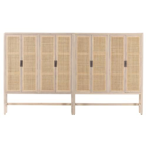 Cathy Coastal Beach Natural Mango Wood Frame Cane 8 Door Sideboard | Kathy Kuo Home