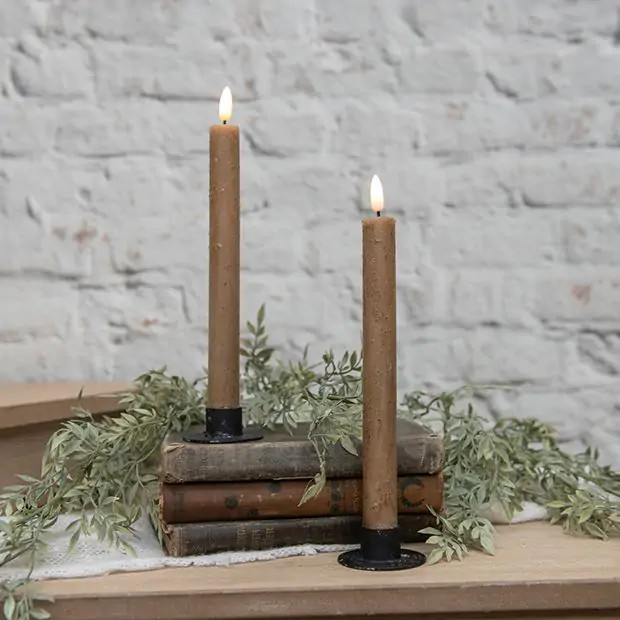 Flameless Beige Taper Candles Set of 2 | Antique Farm House