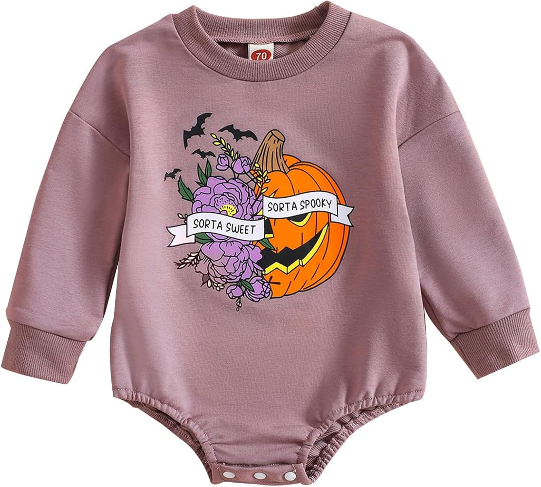 TAKEYAL Baby Cute Halloween Romper Pumpkin Cute Ghost Print Jumpsuit 0-2 Years Infant Fall Winter... | Amazon (US)