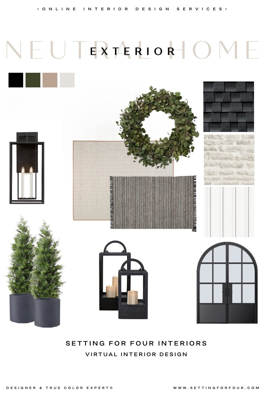 Porch mood board and decor ideas! 
exterior light wall sconce,  weather for spring and summer, layered rugs, outdoor decor, lantern, Organic modern, minimalist, transitional, farmhouse, area rugs, Loloi, outdoor cedar trees, planters, plant pots, exterior lighting, wreath, black, beige, green, white, Target home, Amazon, Crate & Barrel style, neutral aesthetic, plant pots, greenery, cozy

#LTKsummer #LTKhome #LTKsale