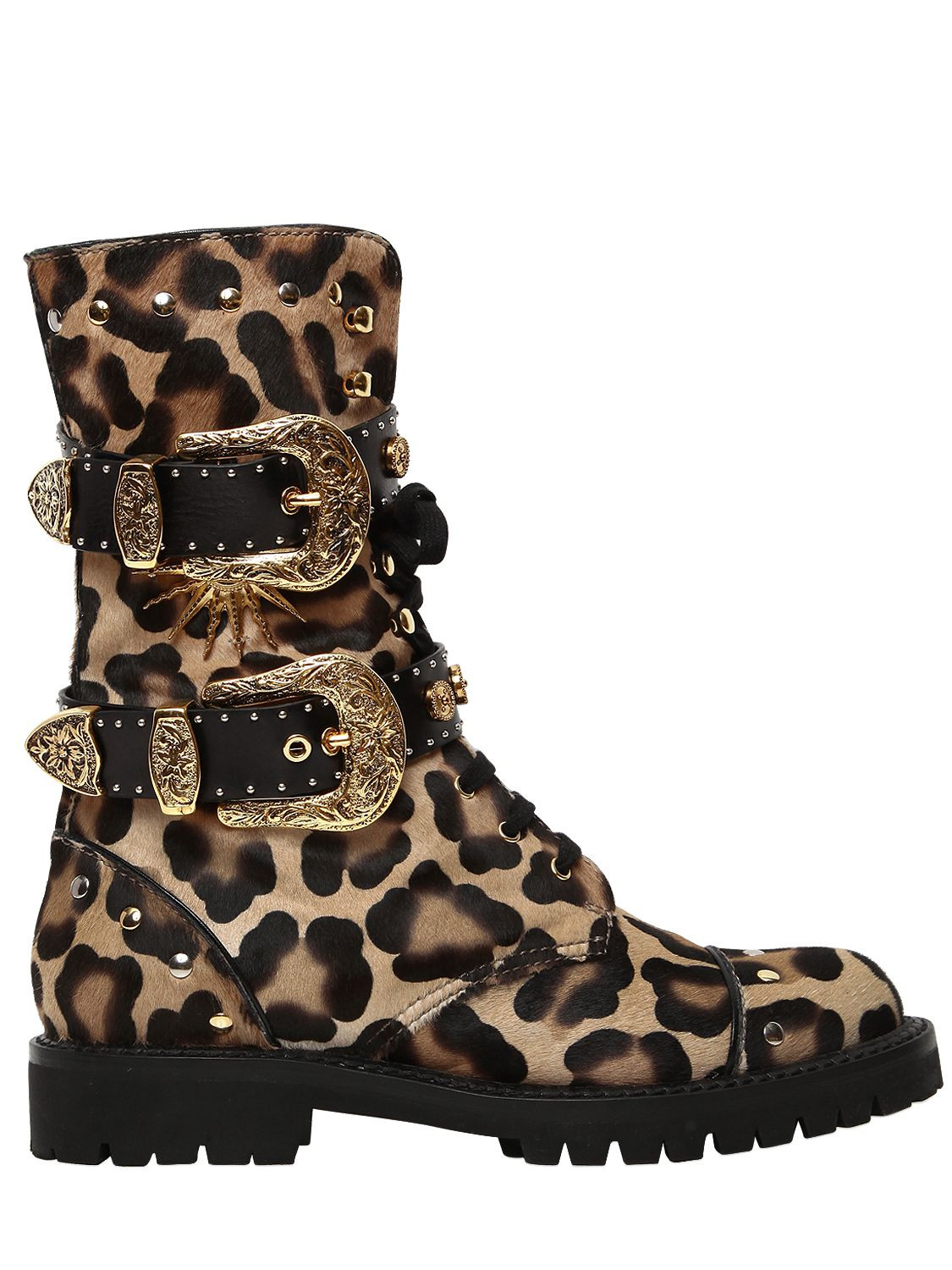 30MM LEO PRINTED PONYSKIN COMBAT BOOTS | Luisaviaroma