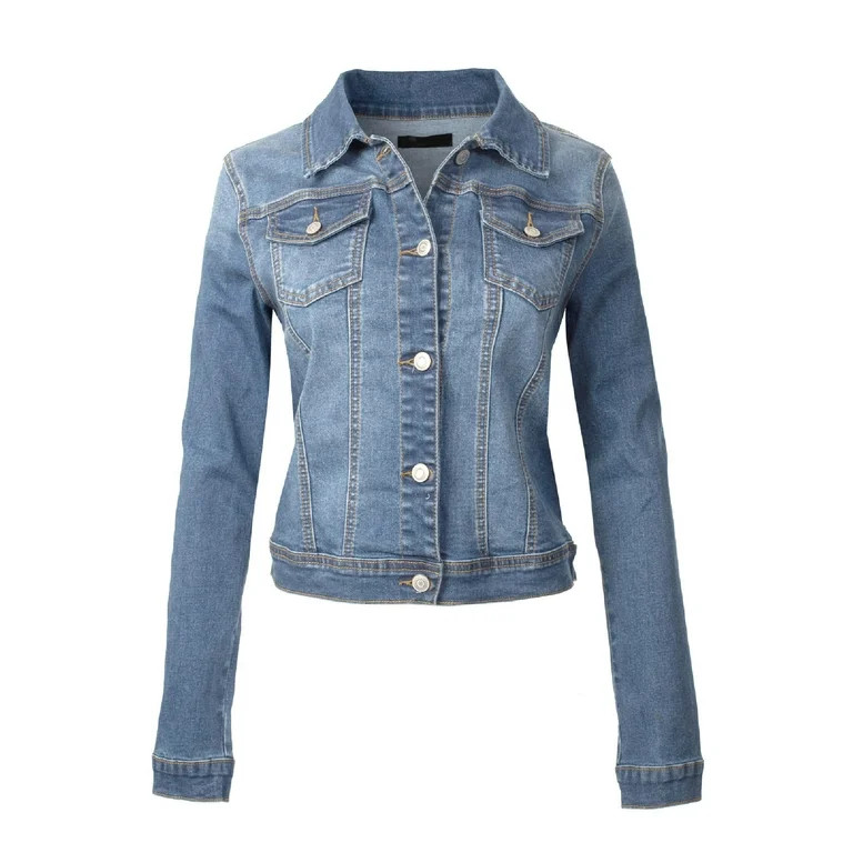 MixMatchy Women's Classic Casual Vintage Blue Stone Washed Denim Jean Jacket - Walmart.com | Walmart (US)