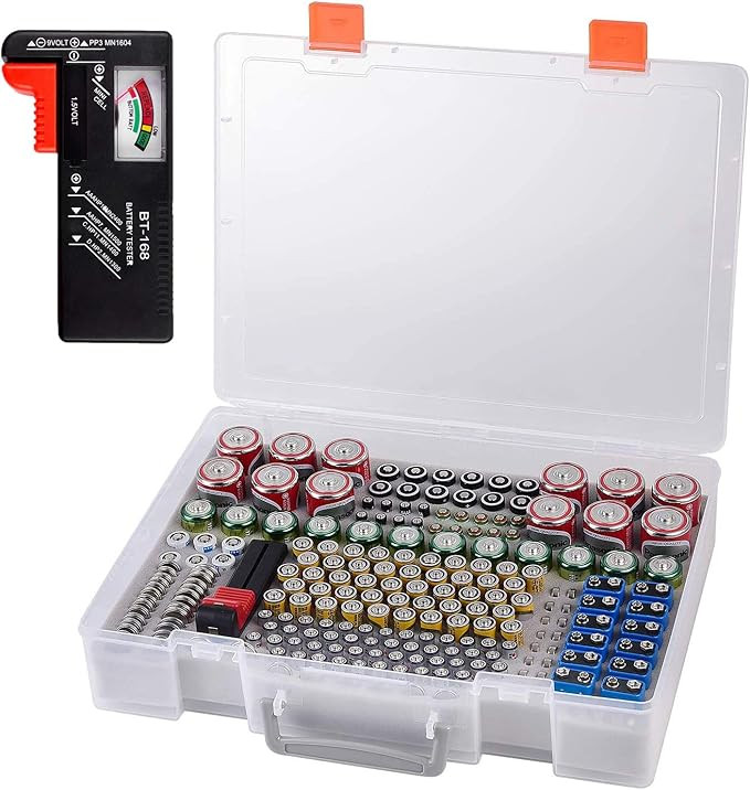 Battery Organizer Holder- Batteries Storage Containers Box Case with Tester Checker BT-168. Garag... | Amazon (US)