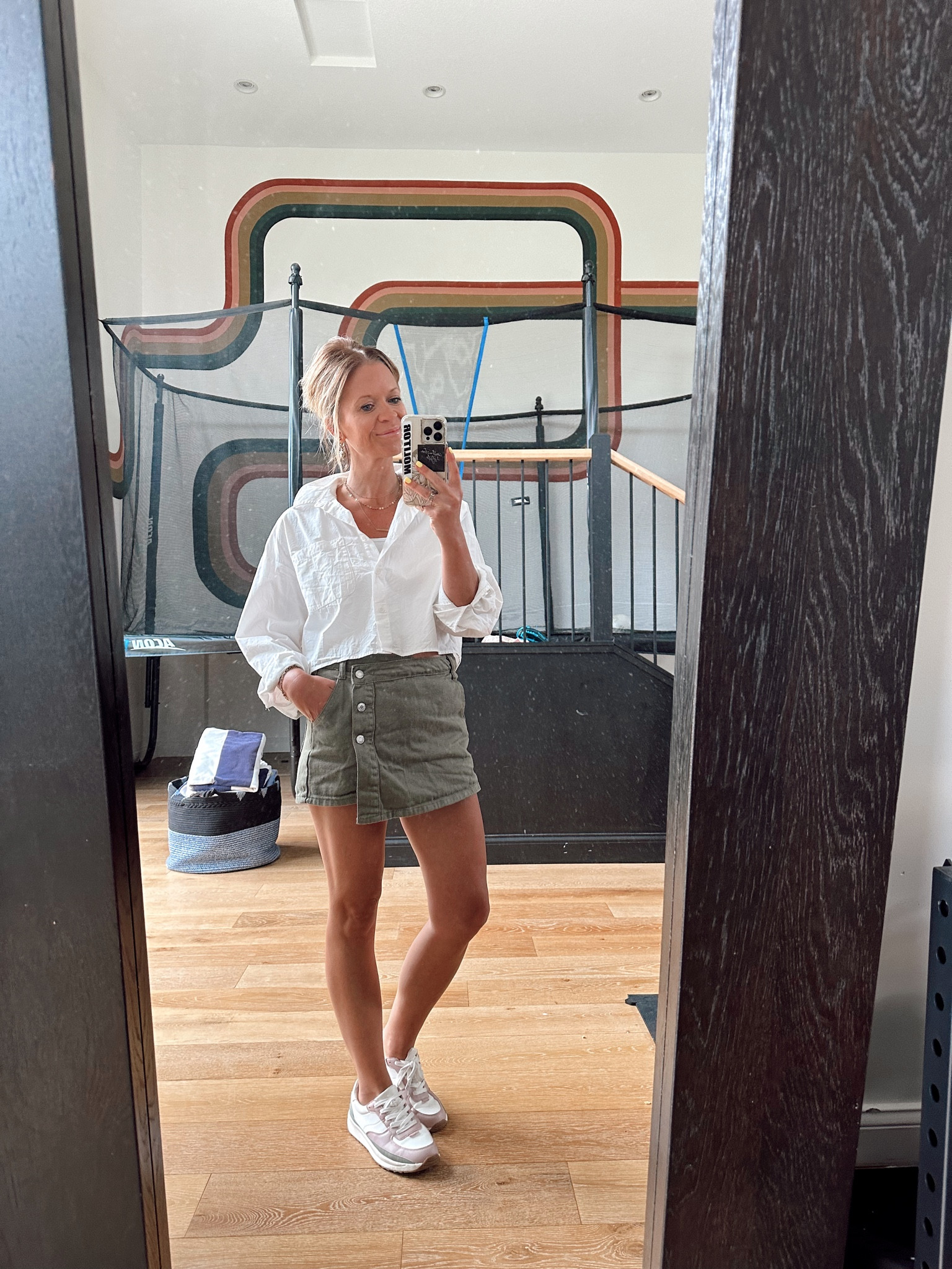 Business casual. Skort, crop button up with sneakers. Love this outfit and repeat it often.

#LTKstyletip #LTKworkwear