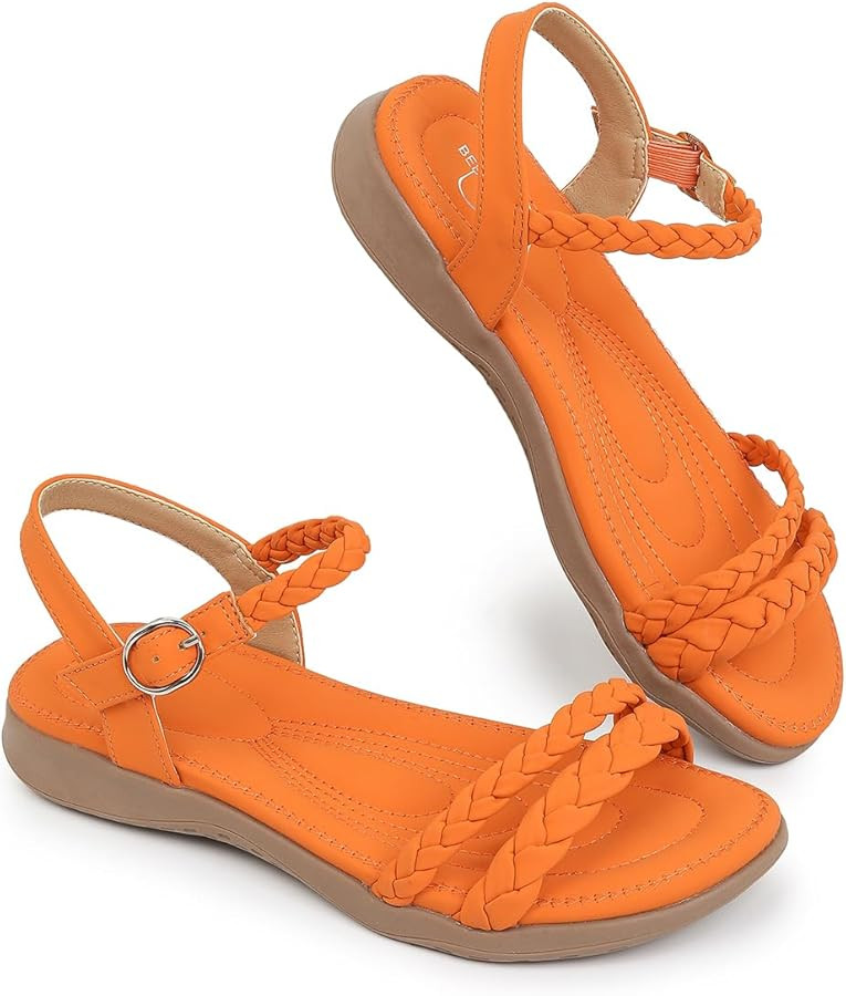 Women's Braided Flat Sandals - Outdoor Non-Slip Rubber Sole, Comfortable Casual Summer Shoes for ... | Amazon (US)