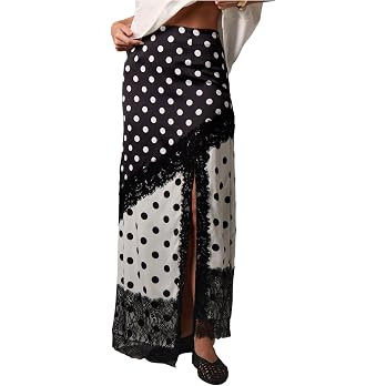 MakeMeChic Women's Lace Polka Dots Maxi Skirt High Waist Split Thigh Y2k Skirts | Amazon (US)