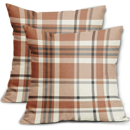 Aarocafa – Terracotta Plaid Faux Linen Pillow Covers (2-Pack) | Cottage Core Fall Decor | Warm Neutral Check Pattern Cushion Cases |Sofa/Bed Accents for Cozy Curated Spaces – Size: 20x20in-Faux Linen | Walmart (US)