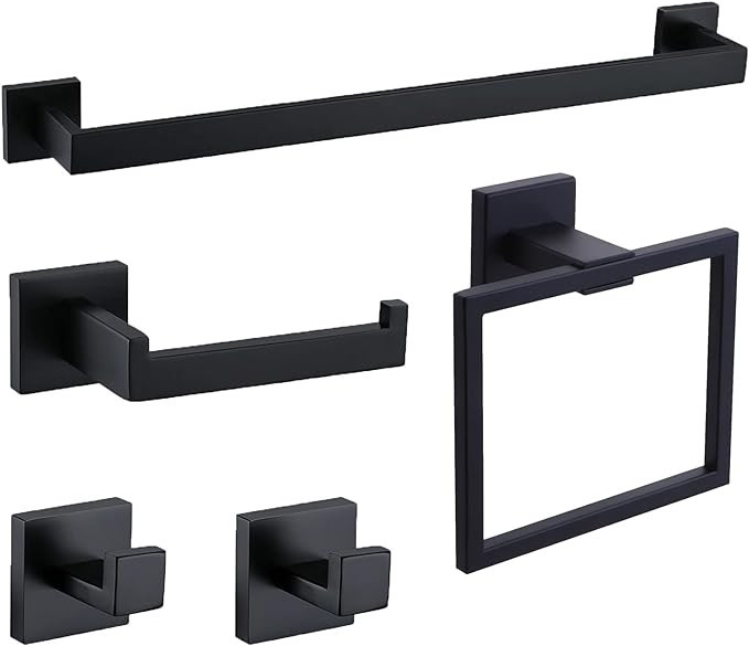 Ntipox 5 Piece Stainless Steel Matte Black Bathroom Hardware Accessories Set Include 23.6 Inch To... | Amazon (US)
