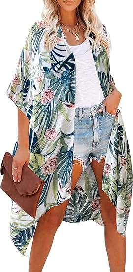 Moss Rose Women's Beach Cover up Swimsuit Kimono with Bohemian Floral Print, Loose Casual Resort ... | Amazon (US)