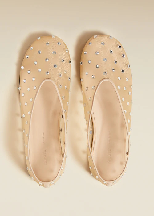 The Marcy Flat in Beige Mesh with Crystals | Khaite