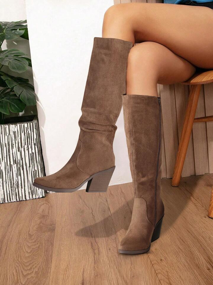 Mishansha Women's Fashionable Knee High Boots Slouchy High Boots Faux Suede Chunky Heel Boots Sid... | SHEIN