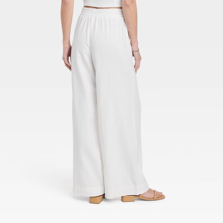 Women's High-Rise Wide Leg Linen Pull-On Pants - A New Day™ White | Target