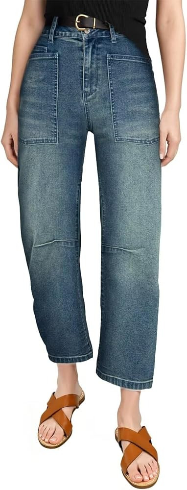 EVALESS Baggy Barrel Jeans for Womens High Waisted Wide Leg Boyfriend Denim Ankle Pants | Amazon (CA)