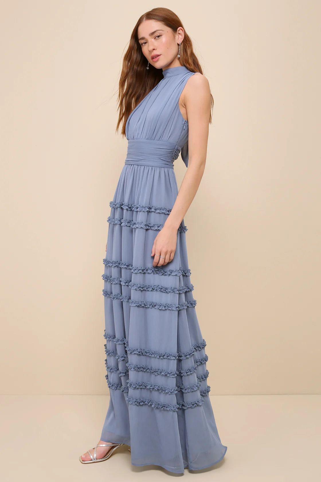 Enchantingly Sweet Slate Dusty Blue Chiffon Backless Maxi Dress | Lulus