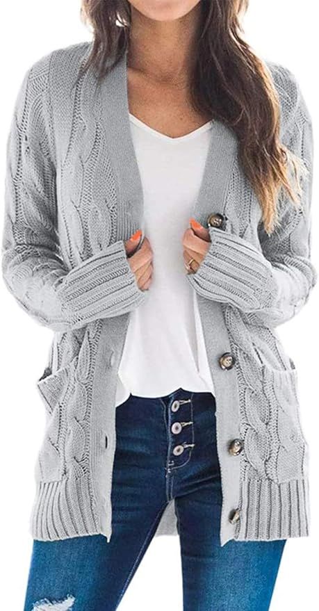 PRETTYGARDEN Women’s Long Sleeve Open Front Knitted Cardigan Sweater Button Down Chunky Outwear... | Amazon (US)
