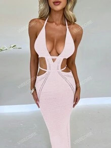 Women Sexy Hollow Out Wool Halter Backless Party Vacation Beach Dress Spring Summer Valentine Day... | SHEIN