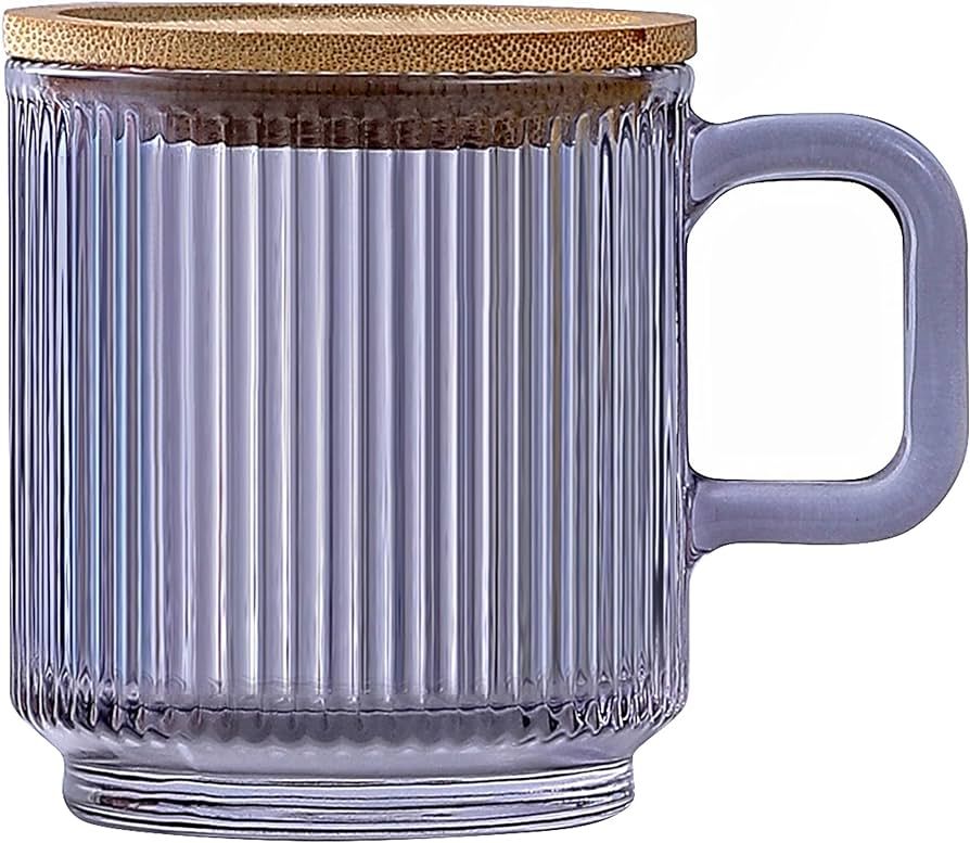 Lysenn Glass Coffee Mug with Lid - Premium Classical Vertical Stripes Glass Tea Cup - for Latte, ... | Amazon (US)
