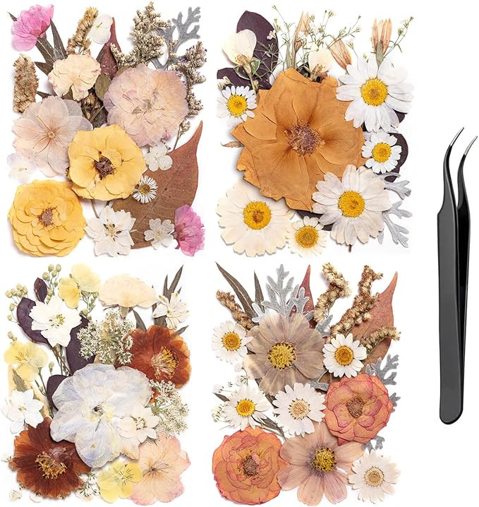 90pcs Boho Pressed Flowers Bulk, Vintage Dried Flower Leaves, Natural Fall Pressed Dried Flowers ... | Amazon (US)