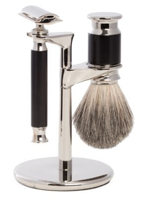 Bey-Berk 3-Piece Safety Razor, Badger Brush &amp; Stand Set on SALE | Saks OFF 5TH | Saks Fifth Avenue OFF 5TH