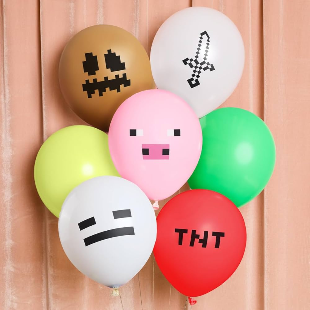 xo, Fetti Mining Video Game Balloons - 25 pk, 12" | Kids Gaming Party Decorations, Pixel Birthday... | Amazon (US)