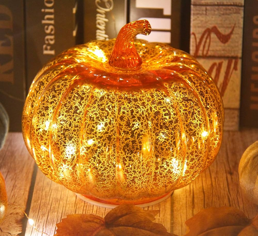 Mercury Glass Pumpkin Light with Timer, with 10 Fairy Lights Inside,Battery Operated Led Pumpkin ... | Amazon (US)