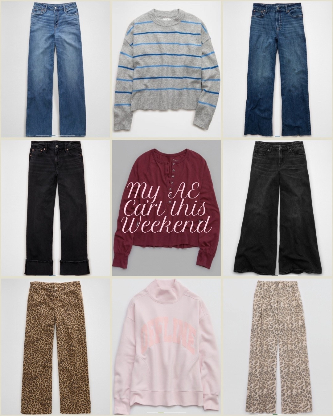My AE shopping cart this weekend 👀🛒

Several good finds, jeans under $40! Sweaters under $25! 👏🏼

#LTKMidsize #LTKSaleAlert #LTKValentine