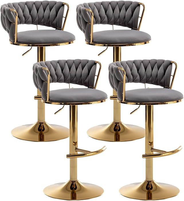 Canxkun Gold Bar Stools Set of 4, Counter Height Bar Stools with Low Back, Velvet Adjustable Heig... | Amazon (US)