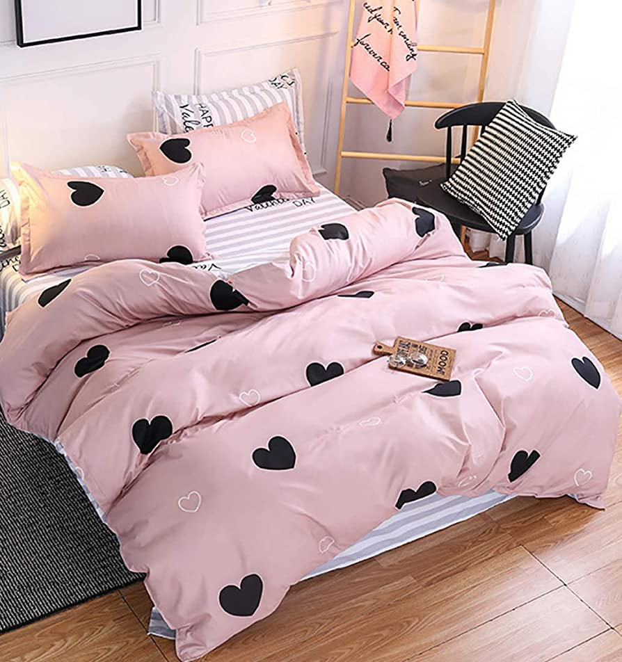 Omelas Blush Pink Heart-Shaped Twin Duvet Cover Set Black and Dusty Rose Bedding Comforter Cover ... | Amazon (US)