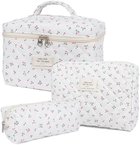 Makeup Bag,Quilted Cosmetic Bag,Large Floral Make Up Bag for Women,Cotton Makeup Bag Set,Flower T... | Amazon (US)