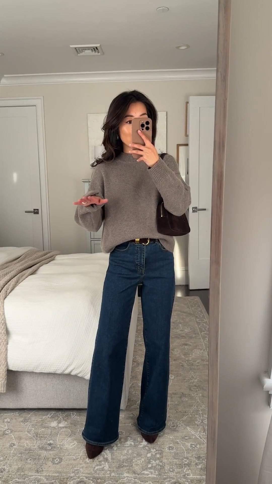 wide leg jeans are on sale - I’m trying on regular but it’s long so petite may better suit someone my height 

• Madewell wide leg jean 24 regular, has some stretch and a flattering cut

• Madewell SoftWool crewneck sweater xs, love this wider cut relaxed fit and shorter length. medium thicker weight.

• Triple metal keeper belt xxs

• Suede shoulder bag

• Amazon suede ankle boots 5.5

Winter sweater outfit, petite friendly, easy mom outfit

#LTKootd #LTKSeasonal #LTKPetite